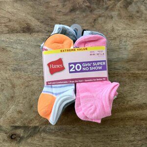 New: 20Pk 10.5-4 (M) Girls Stay Put Super No Show Socks